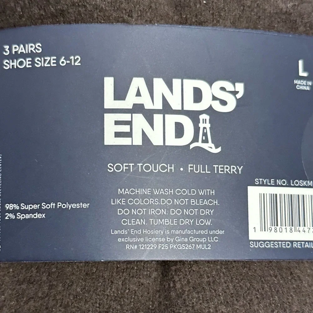 NWT Lands' End Men's Soft Touch Boot Socks 3 Pack Full Terry Sz Lg Brown &‎ Tan